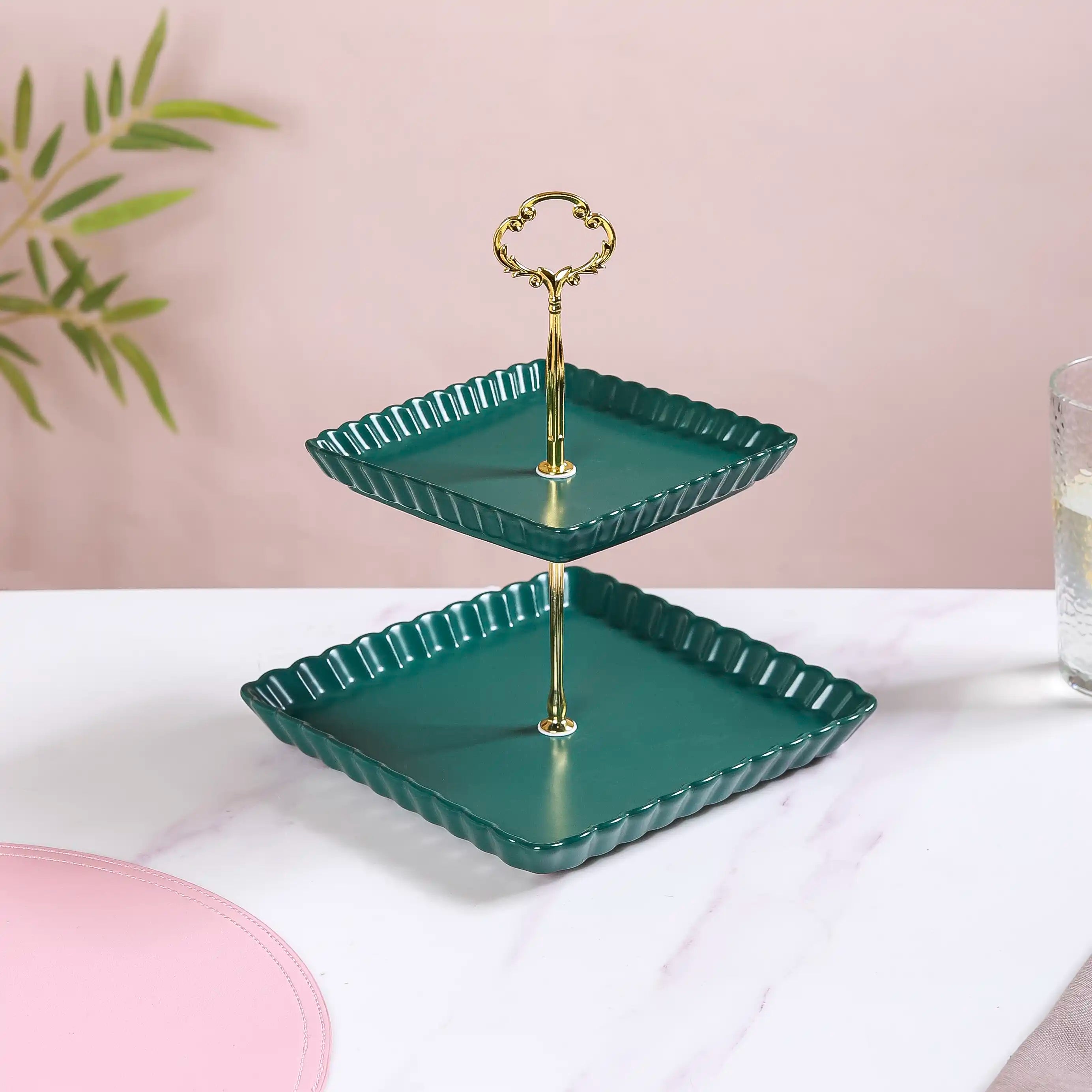 Black MarbleTextured Cake Stand with Server - WallMantra