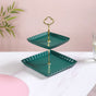 2-Tier Square Ceramic Snack Stand Green