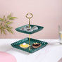 2-Tier Square Ceramic Snack Stand Green