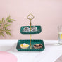 2-Tier Square Ceramic Snack Stand Green