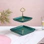 2-Tier Square Ceramic Snack Stand Green