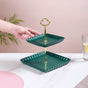 2-Tier Square Ceramic Snack Stand Green