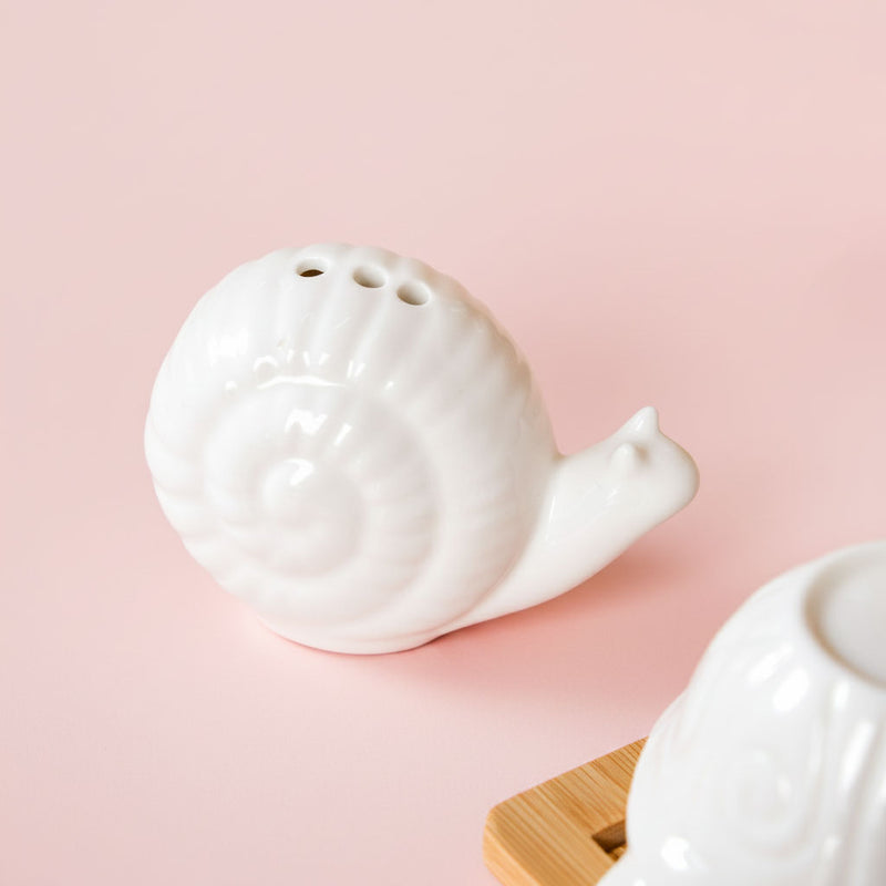 Snail And Tortoise Salt Pepper Shaker Set With Wooden Tray