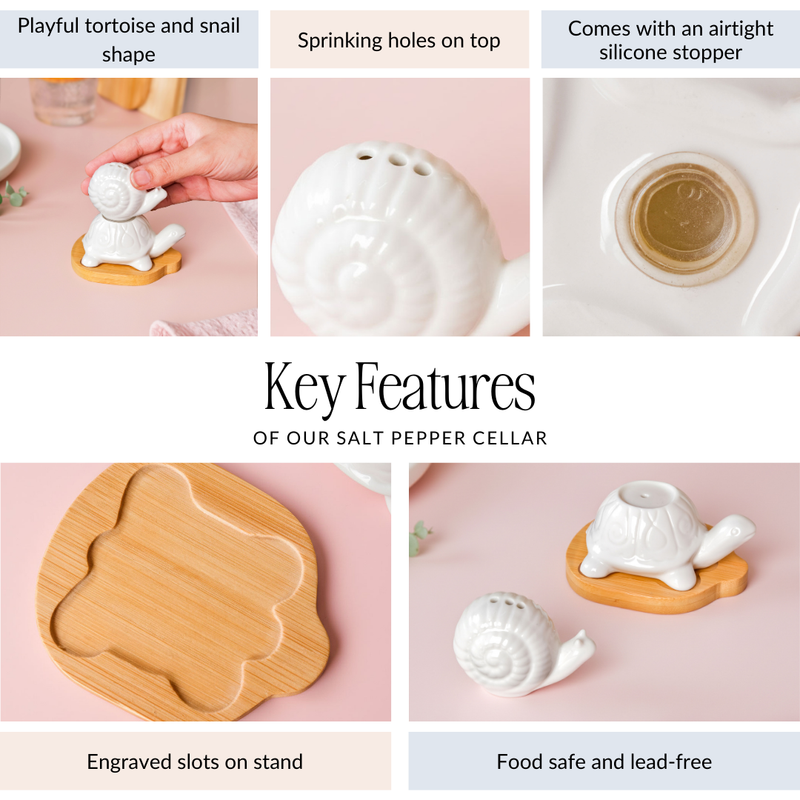 Snail Tortoise Salt Pepper Shaker Set With Wooden Tray