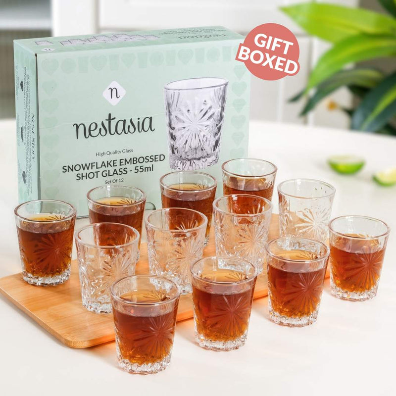 Snowflake Embossed Shot Glass Set Of 12 55ml