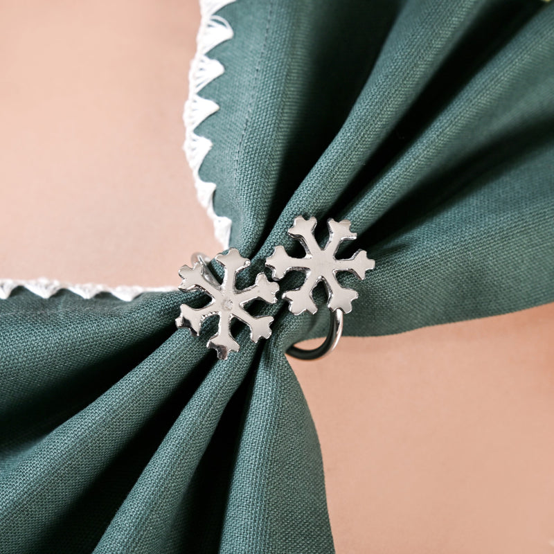 Snowflakes Pure Brass Napkin Ring With Silver Polish Set Of 6