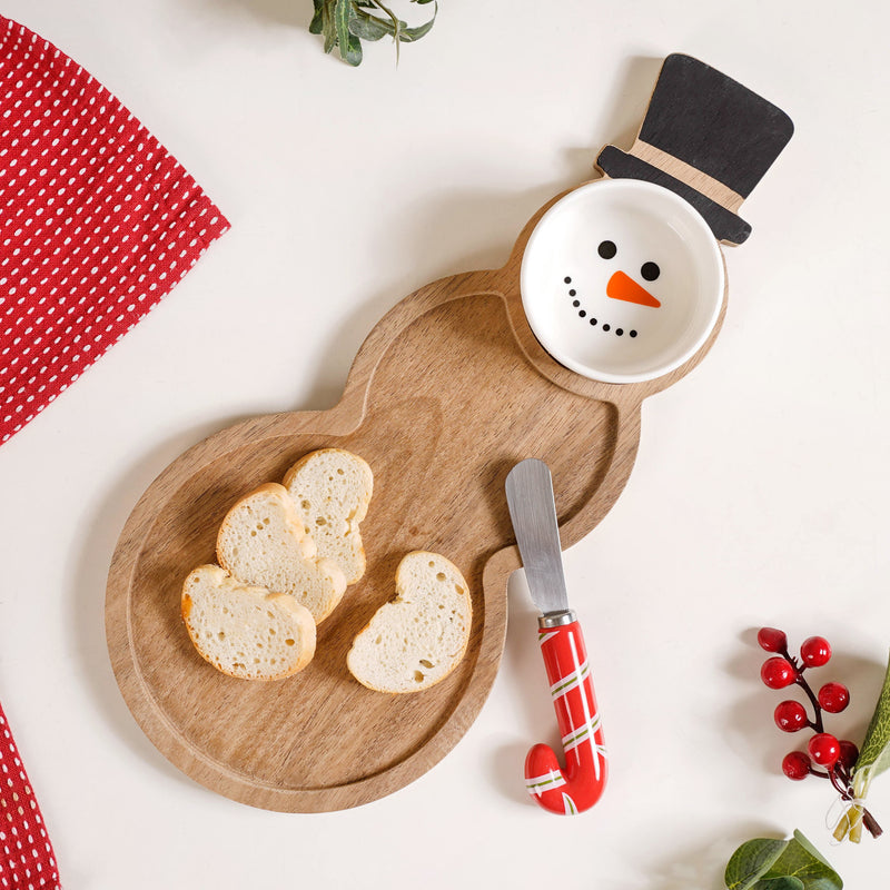 Snowman Bowl Board And Knife Set Of 3
