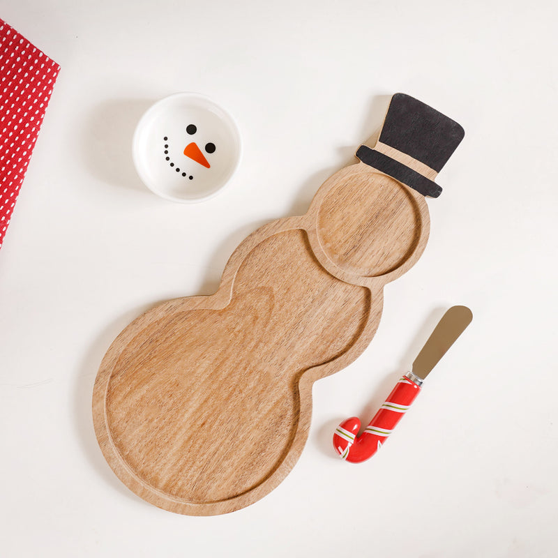 Snowman Bowl Board And Knife Set Of 3