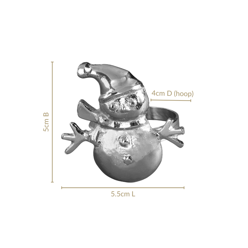 Snowman Pure Brass Napkin Ring With Silver Polish Set Of 6