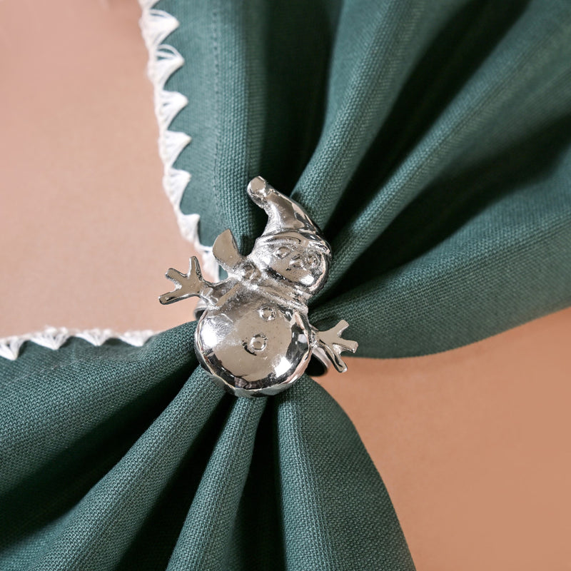 Snowman Pure Brass Napkin Ring With Silver Polish Set Of 6