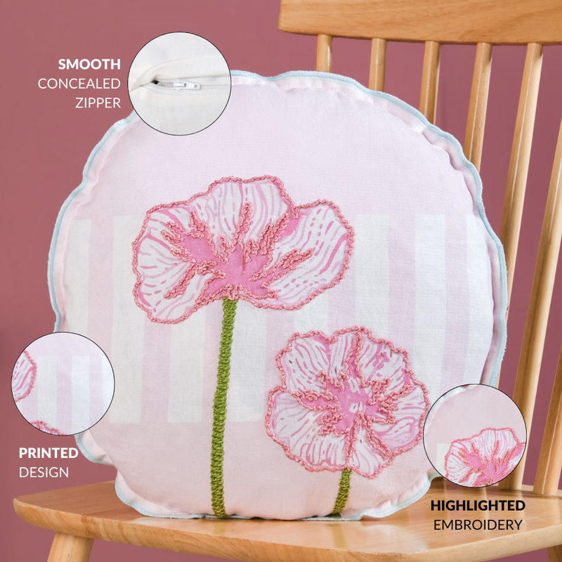 Soft Blooms Embroidered Cotton Cushion Cover 45cm