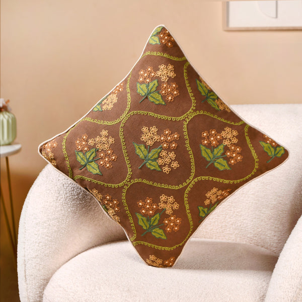 Soft Florals Embroidered Cushion Cover Taupe 40x40cm