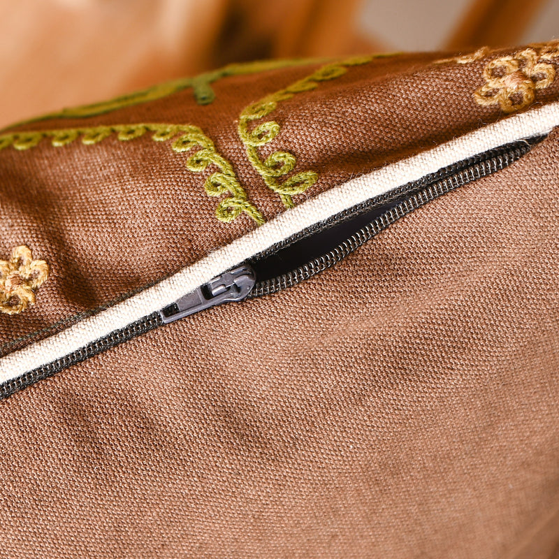 Soft Florals Embroidered Cushion Cover Taupe