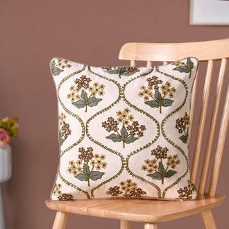 Soft Florals Embroidered Cushion Cover White