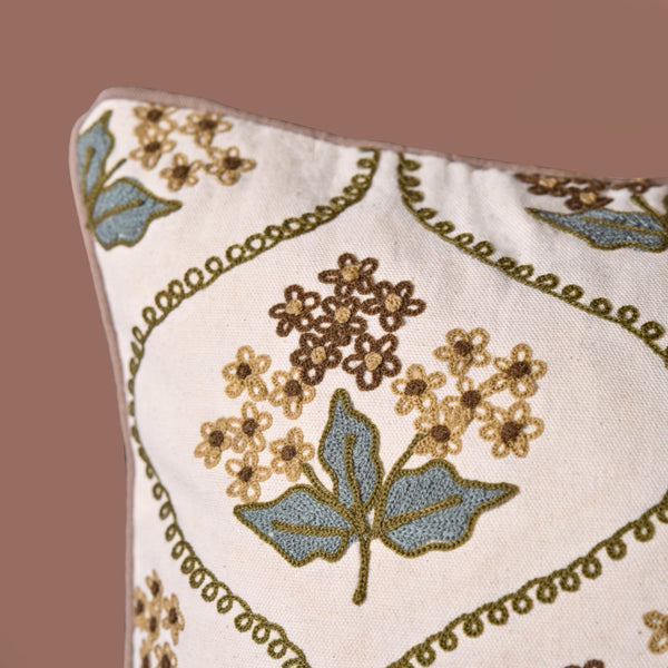 Soft Florals Embroidered Cushion Cover White 40x40cm