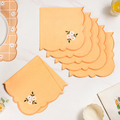 Soft Blossom Cotton Embroidered Table Napkin Set Of 6
