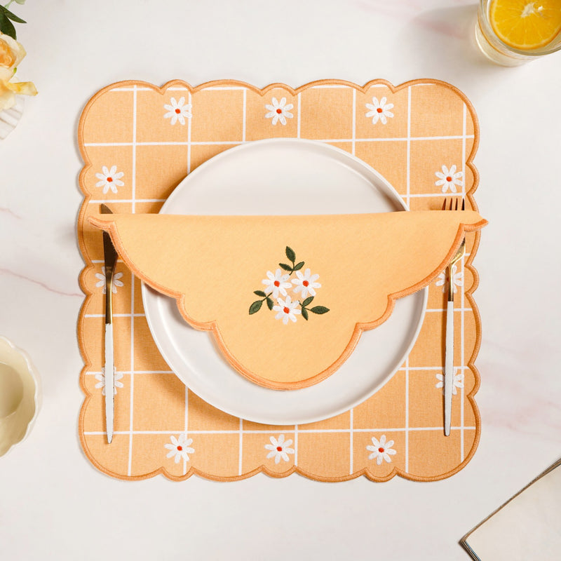 Soft Blossom Cotton Embroidered Table Napkin Set Of 6