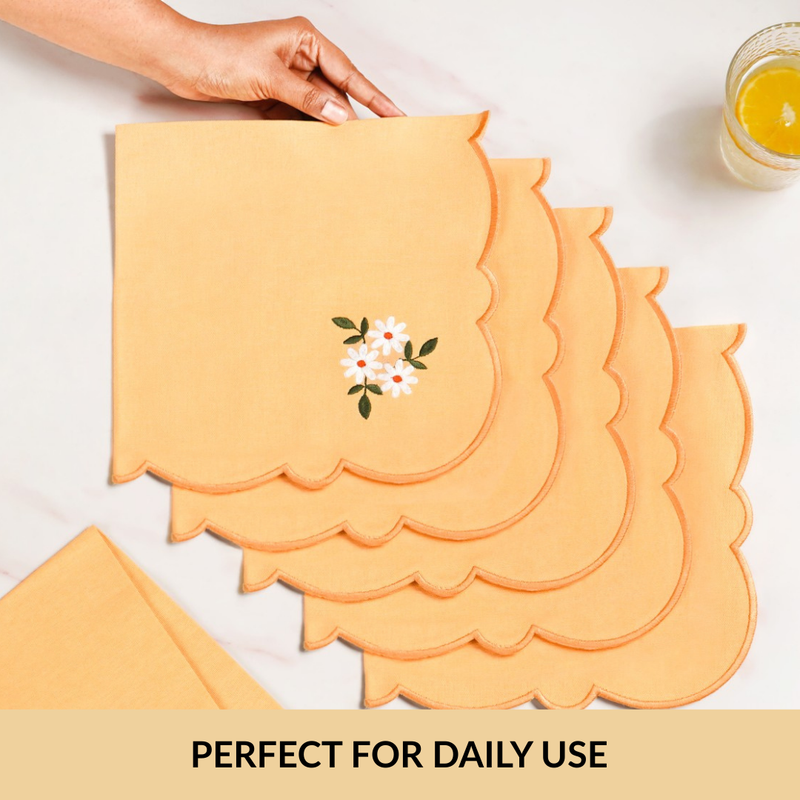 Soft Blossom Cotton Embroidered Table Napkin Set Of 6
