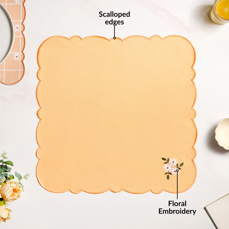 Soft Blossom Cotton Embroidered Table Napkin Set Of 6