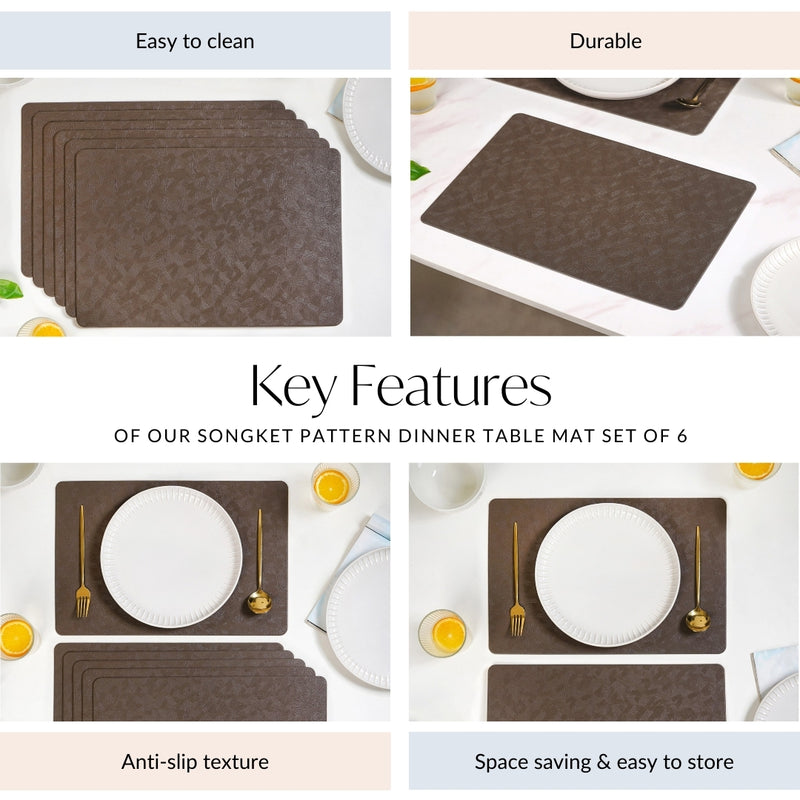 Songket Pattern Brown Dinner Table Mat Set Of 6