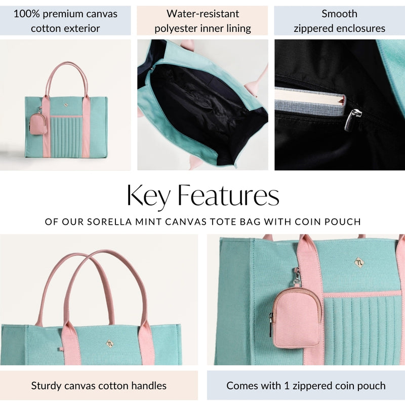 Sorella Mint Canvas Tote Bag With Coin Pouch