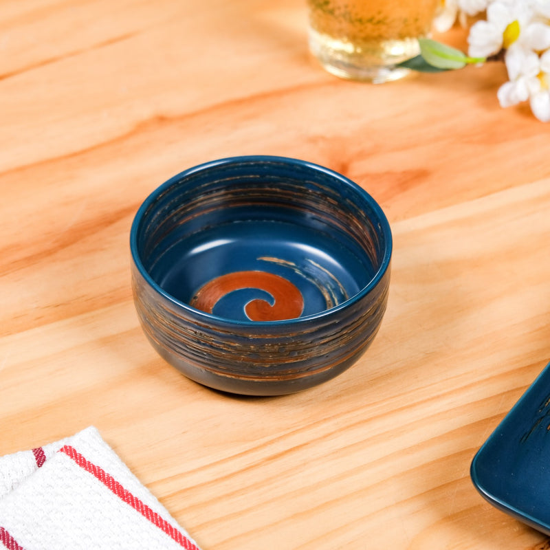 Textured Brushstroke Soup Bowls Navy Blue Set Of 4 400ml - Soup bowls, ceramic bowls, blue bowls, snack bowls, dessert bowls, icecream bowls