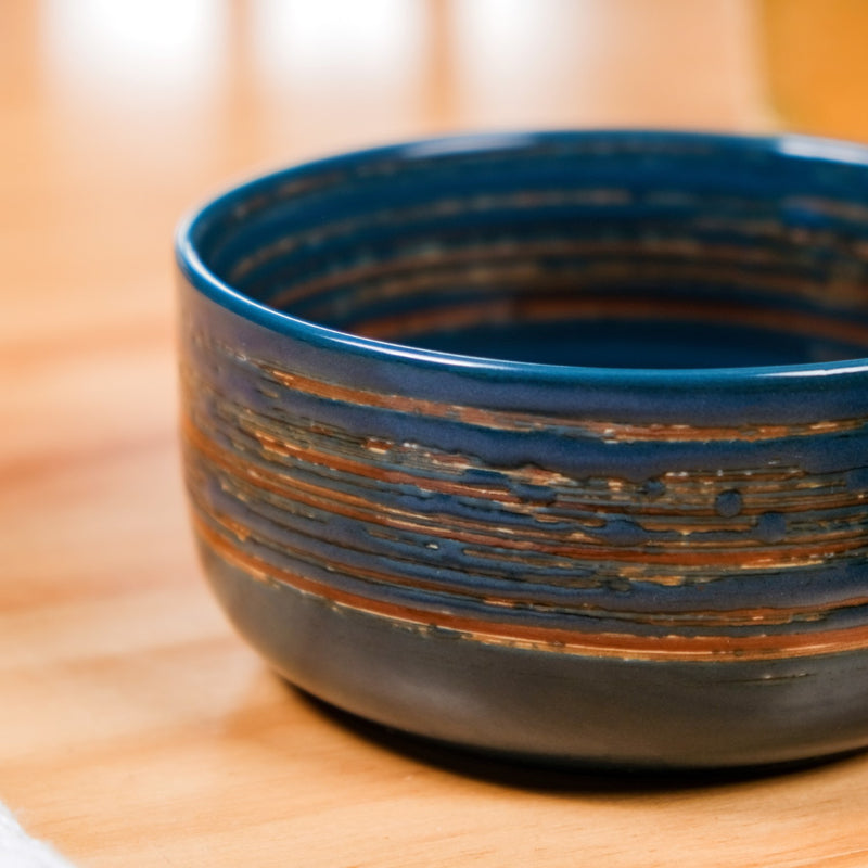 Textured Brushstroke Soup Bowls Navy Blue Set Of 4 400ml - Soup bowls, ceramic bowls, blue bowls, snack bowls, dessert bowls, icecream bowls