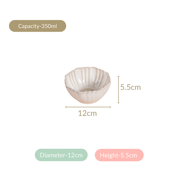 Stoneware Ivory Scallop Rimmed Soup Bowl Set Of 4 350ml