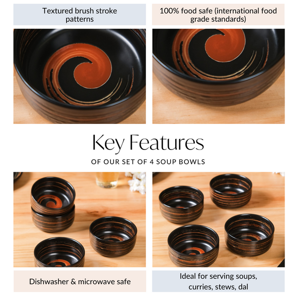 Exotic Ceramic Soup Bowls Black Set Of 4 400ml