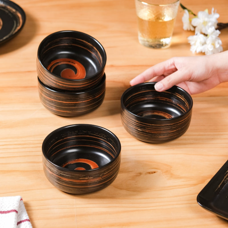 Exotic Ceramic Soup Bowls Black Set Of 4 400ml - Soup bowls, ceramic bowls set, soup bowls set, black bowls, serving bowls, icecream bowls