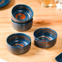 Textured Brushstroke Soup Bowls Navy Blue Set Of 4 400ml - Soup bowls, ceramic bowls, blue bowls, snack bowls, dessert bowls, icecream bowls