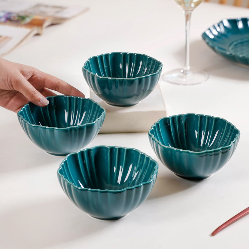 Luxe Ceramic Soup Bowls Dark Green Set Of 4 350ml - Snack bowl, ceramic bowl set, small bowls, soup bowls, ceramic soup bowls