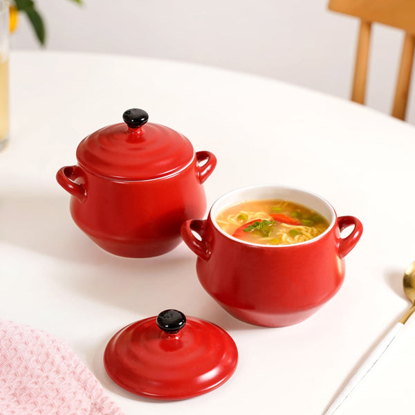 Amara Ceramic Ramen Soup Bowl Set Of 2 Red 450ml