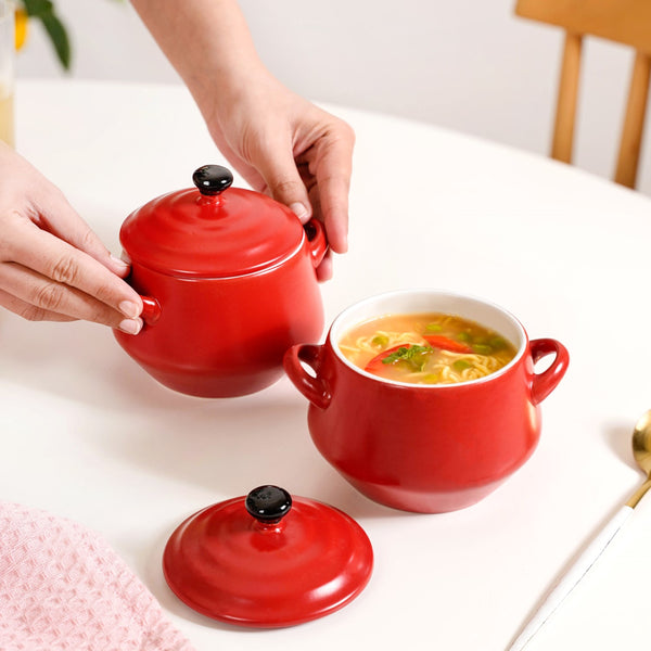 Amara Ceramic Ramen Soup Bowl Set Of 2 Red 450ml