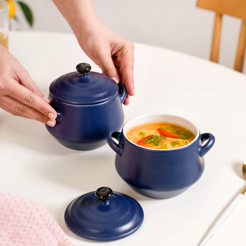 Set Of 2 Amara Ceramic Soup Bowl Navy 450ml