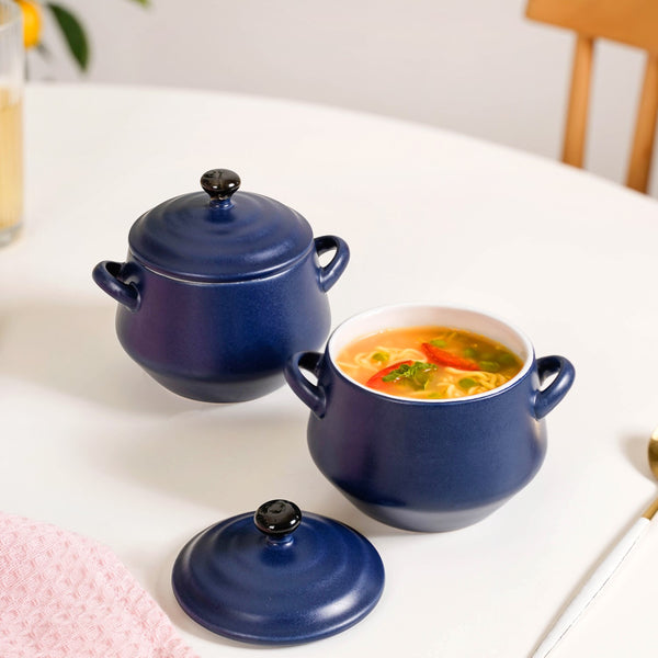 Set Of 2 Amara Ceramic Ramen Bowl Navy 450ml