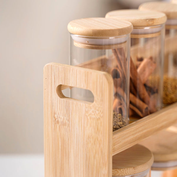 Glass Spice Jars Set of 7 With Wooden Storage Rack