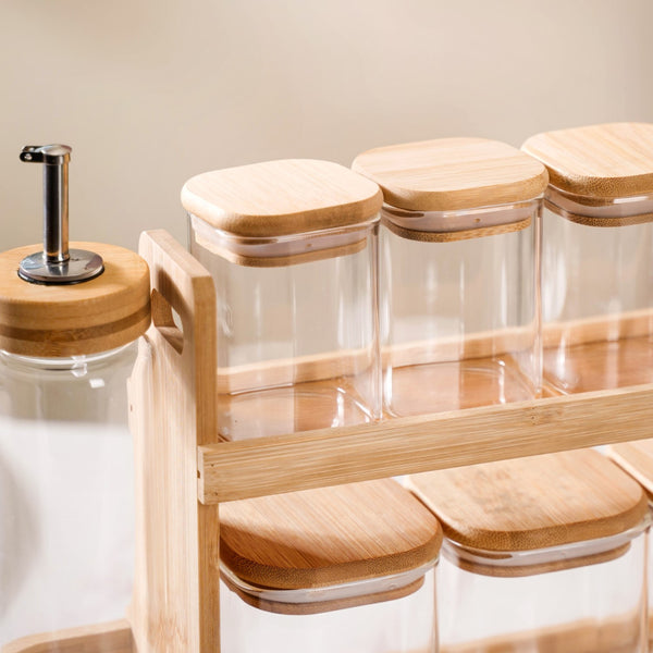 Kitchen Storage Rack With Set of 7 Spice Jars And Oil Dispensers