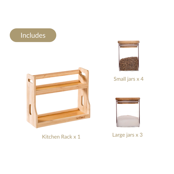 Glass Spice Jars Set of 7 With Wooden Storage Rack