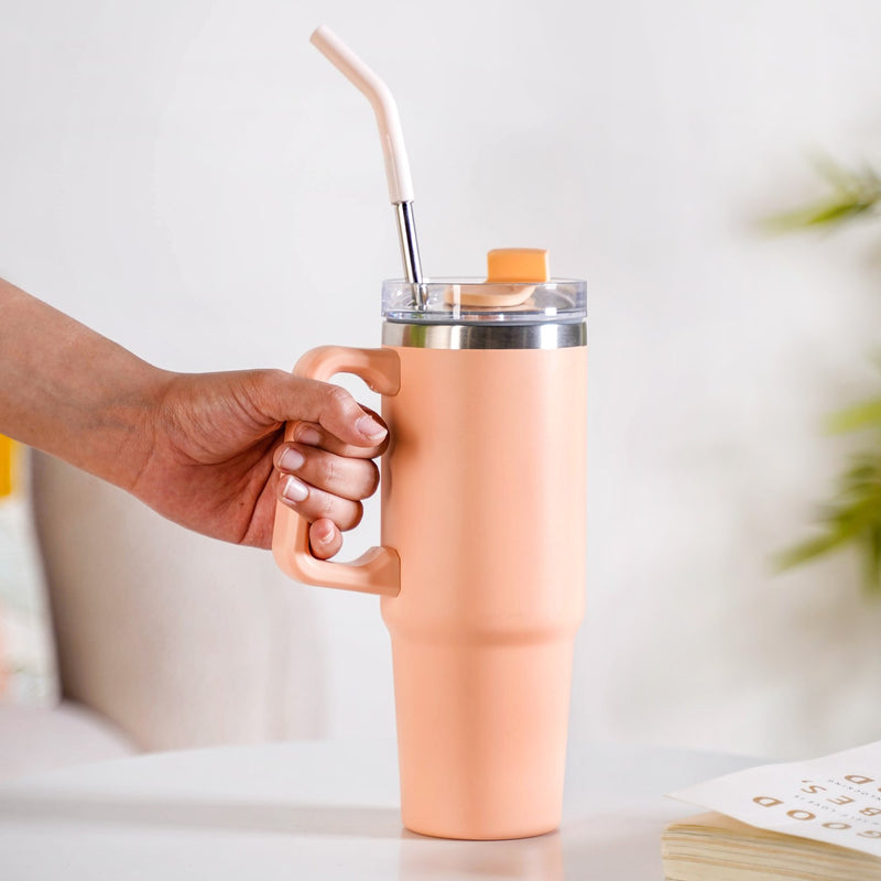 Peachy Spillproof Stainless Steel Water Bottle With Straw