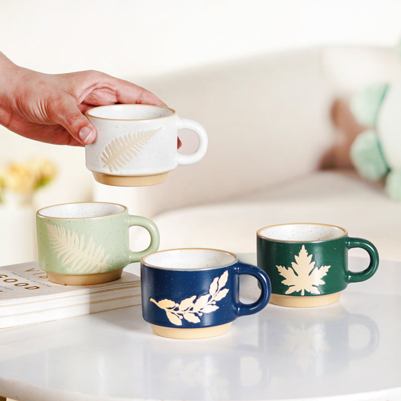 Spring Leaf Stackable Ceramic Cup Set Of 4 145ml