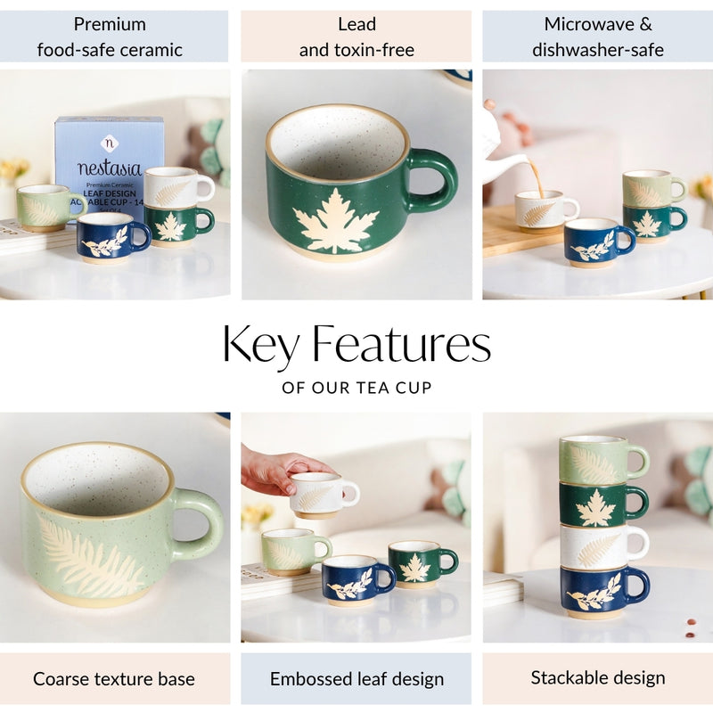 Spring Leaf Stackable Ceramic Cup Set Of 4 145ml
