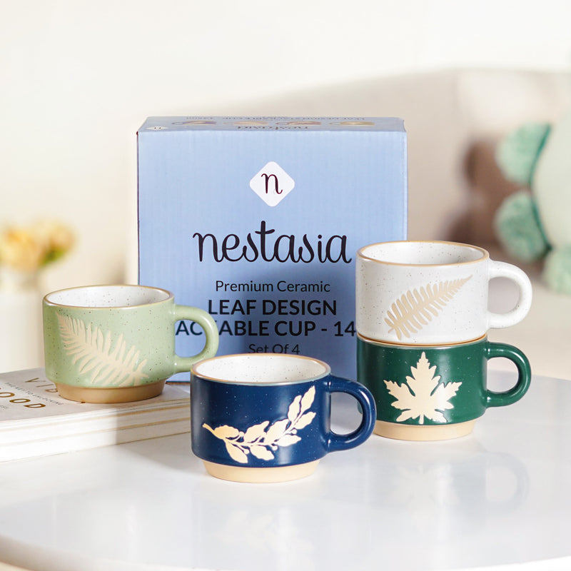 Spring Leaf Stackable Ceramic Cup Set Of 4 145ml