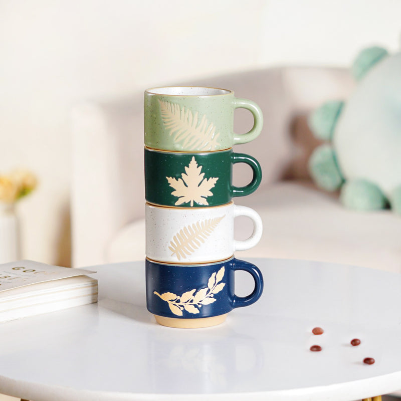 Spring Leaf Stackable Ceramic Cup Set Of 4 145ml