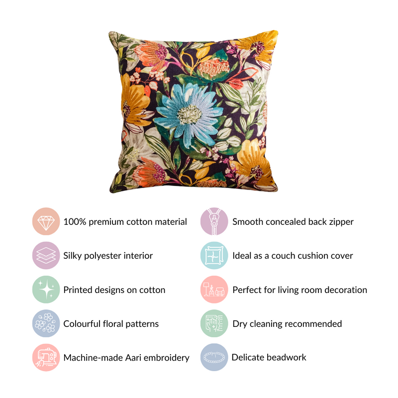 Spring Bling Beaded Cotton Cushion Cover 16x16 Inch