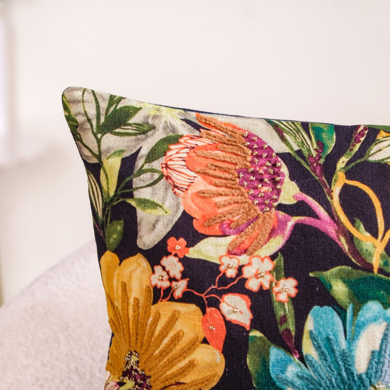 Spring Bling Beaded Cotton Cushion Cover 16x16 Inch