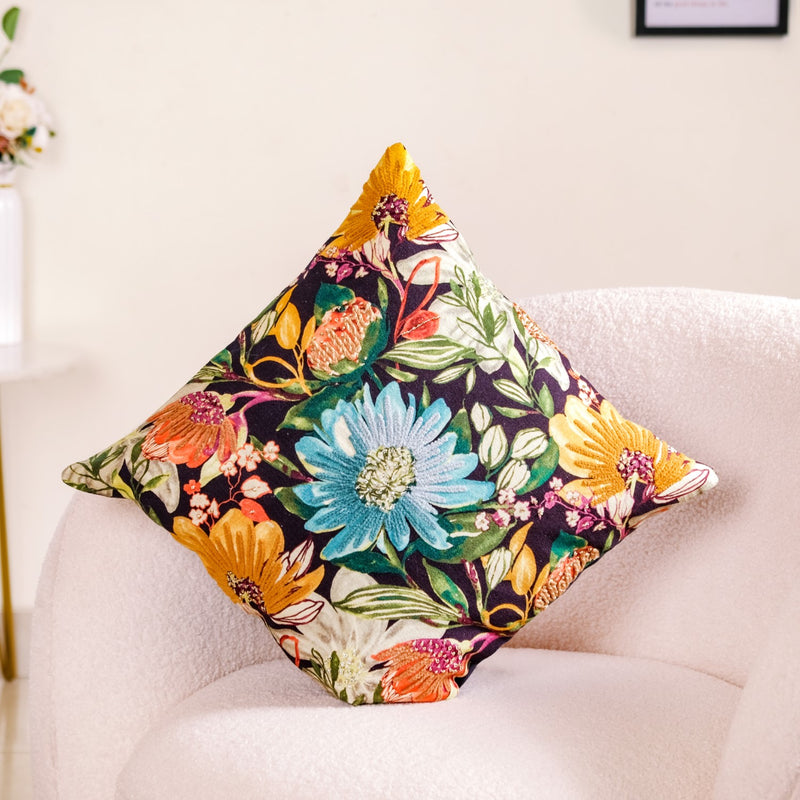 Spring Bling Beaded Cotton Cushion Cover 16x16 Inch