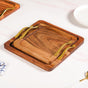 Square Wood Serving Tray With Gold Handles Set Of 2