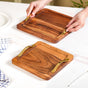 Square Wood Serving Tray With Gold Handles Set Of 2