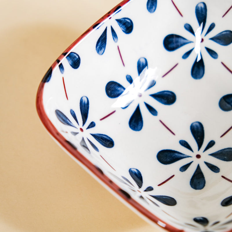 Floral Square Ceramic Bowls Set Of 4 Blue 300ml - soup bowl set, small bowls, snack bowls, soup bowls, bowl, bowls set of 2, snack bowls set